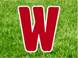 W in red